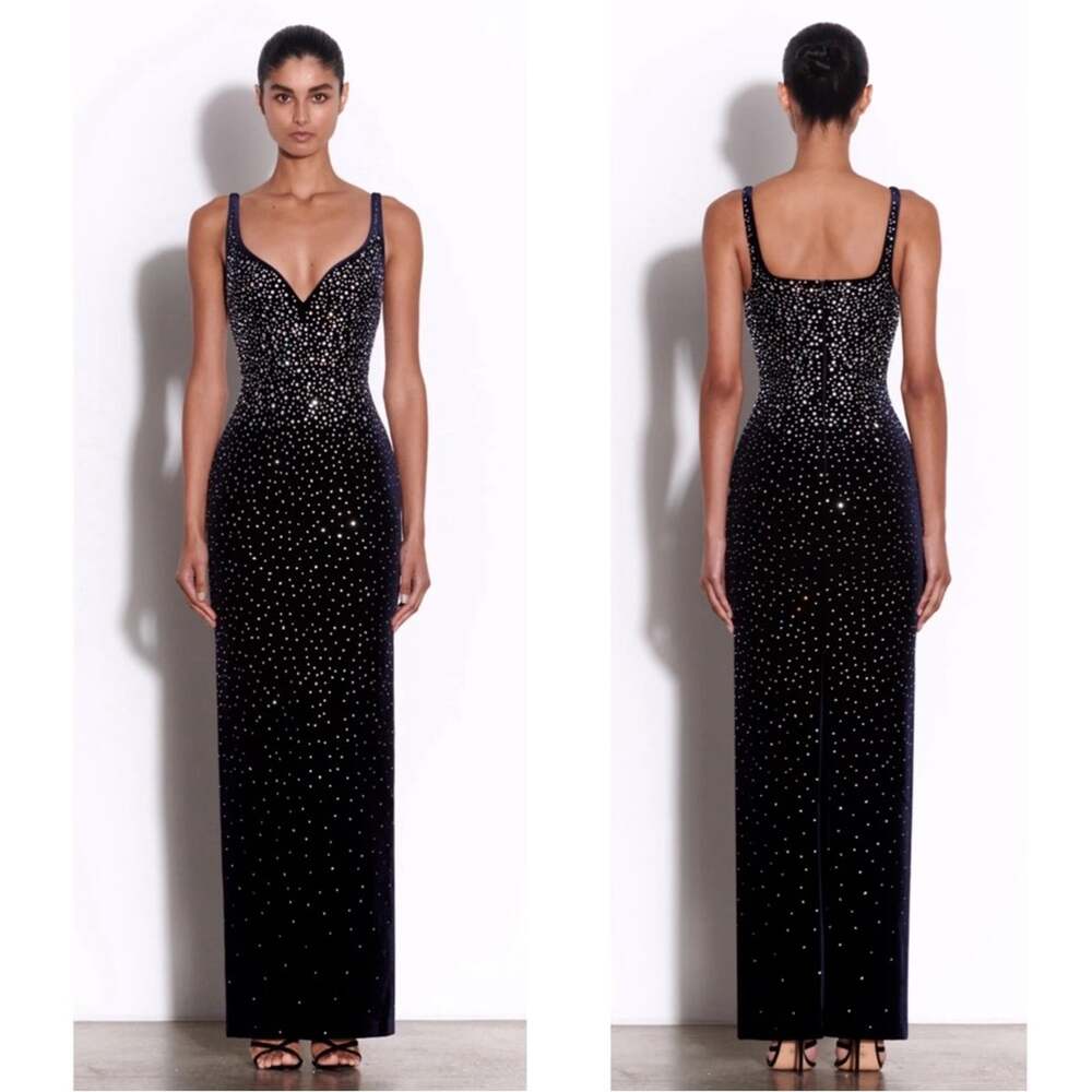 ALEX PERRY Singlet Sweetheart Crystal Embellished Column Black Maxi Dress Sz 4